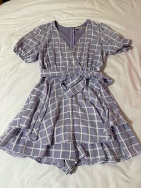 Lavender Windowpane Wrap Dress Romper
